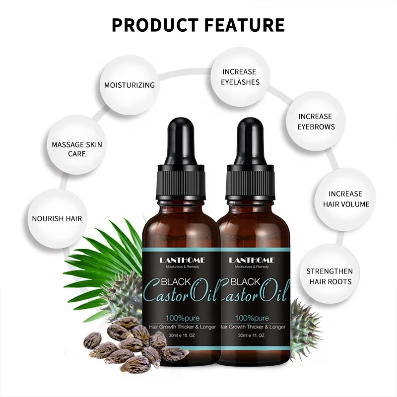 
Lanthome 30ml Price Pure Black Castor Oil Hair lash Growth Serum Organic Jamaican Black Castor Oil Cold Pressed 