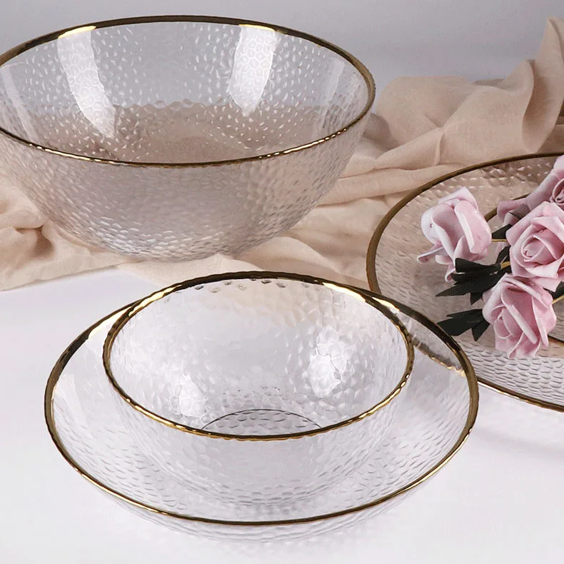 Samlife Wholesale 2023 13inches Wedding Gold Rimmed Hammered Glass Under Plate Glass Plates for event