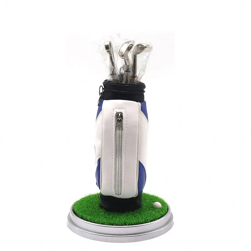 Mini Desktop Aluminum Alloy Golf Bag Pen Holder with Golf Pens Clock