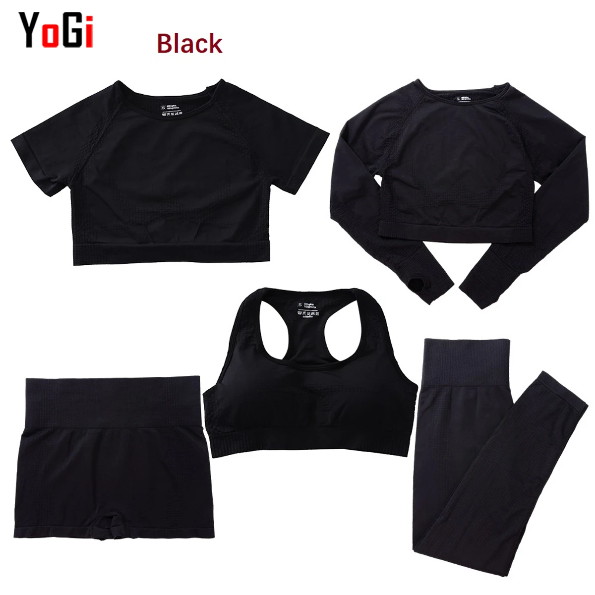 2021 women 5 pcs seamless gym short pants leggings short long sleeve t-shirt sport bra fitness & yoga outfit wear sweatsuit set