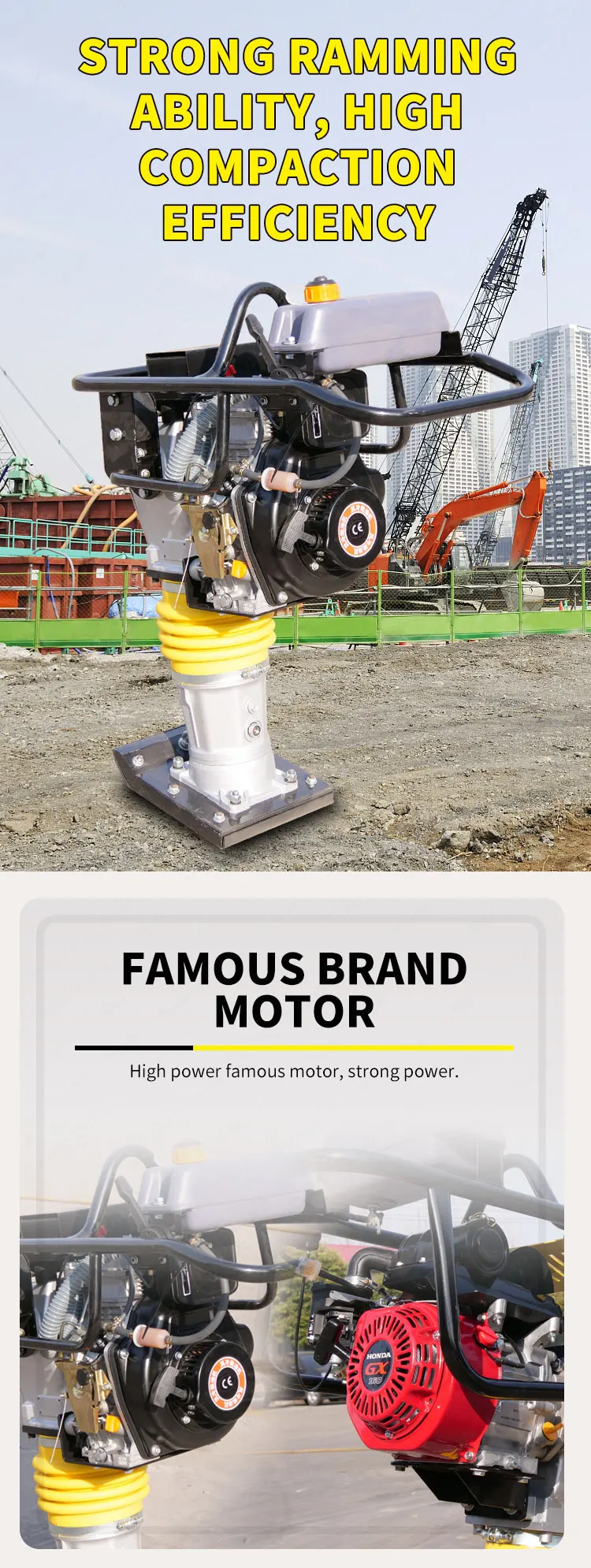 Compactor Tamper Vibrating Tamping Rammer Jumping with Diesel or Gasoline Engine