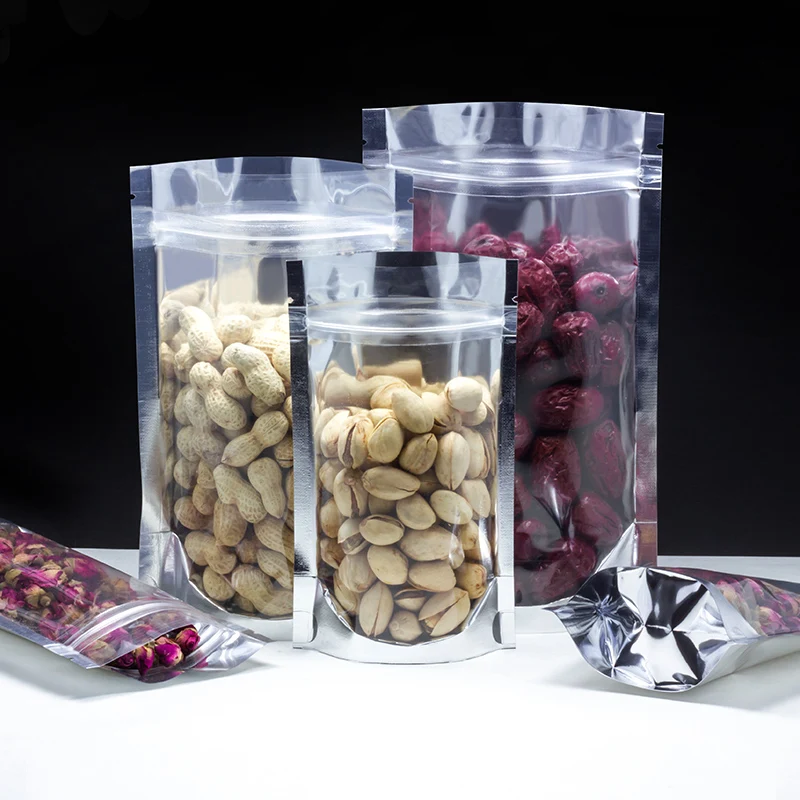 
Custom Wholesale Ziplock Aluminum Foil Cookie Food Front Clear Stand Up Mylar Bags 