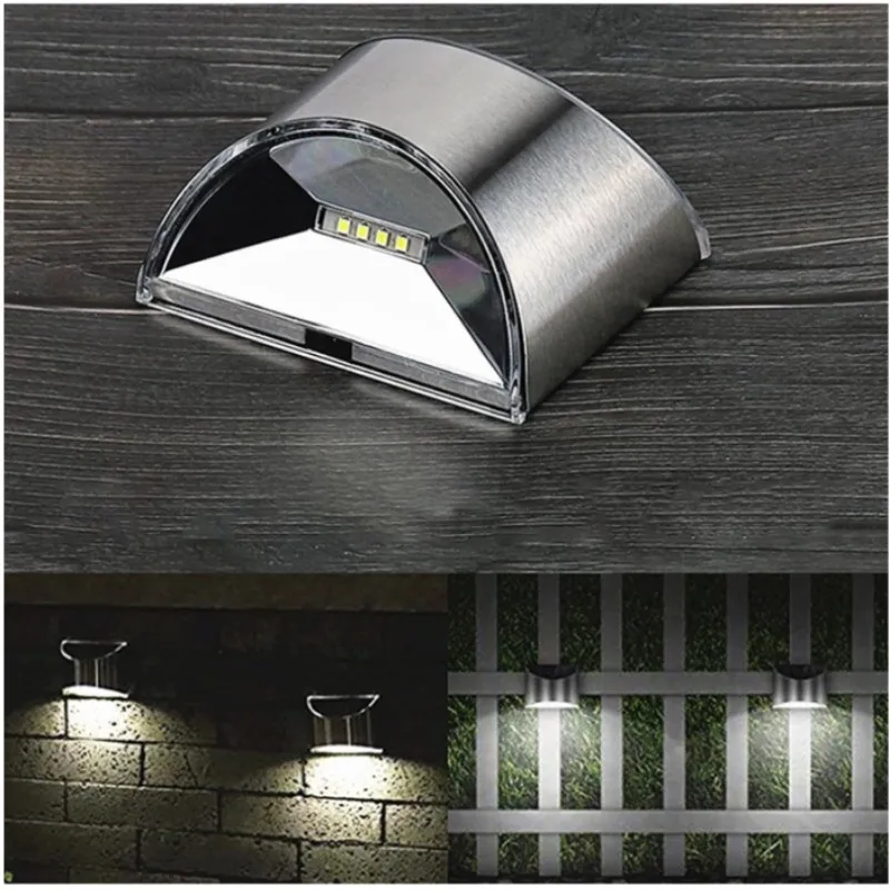New Design Villa Balcony Household Outdoor Waterproof Warm Cold White Solar Garden Stainless Porch Wall Lights With Sensor