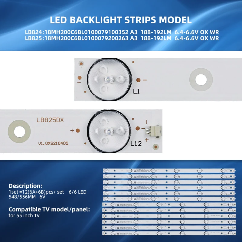 Светодиодные подсветки Tiras для телевизоров 18MH200C6BL0100079100352 A3 188-192LM 6 4-6 V OX WR 18MH200C6BL0100079200263