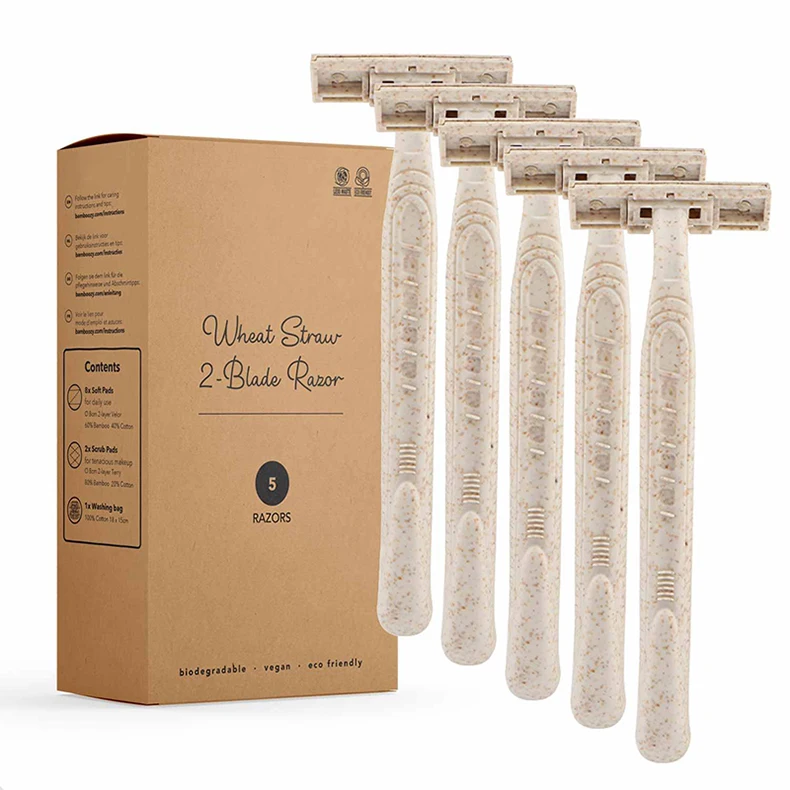 Wholesale 2024 New Wheat Straw Twin Blade Razor Eco-Friendly Disposable Razor for Travel,Business Trip,Hotel