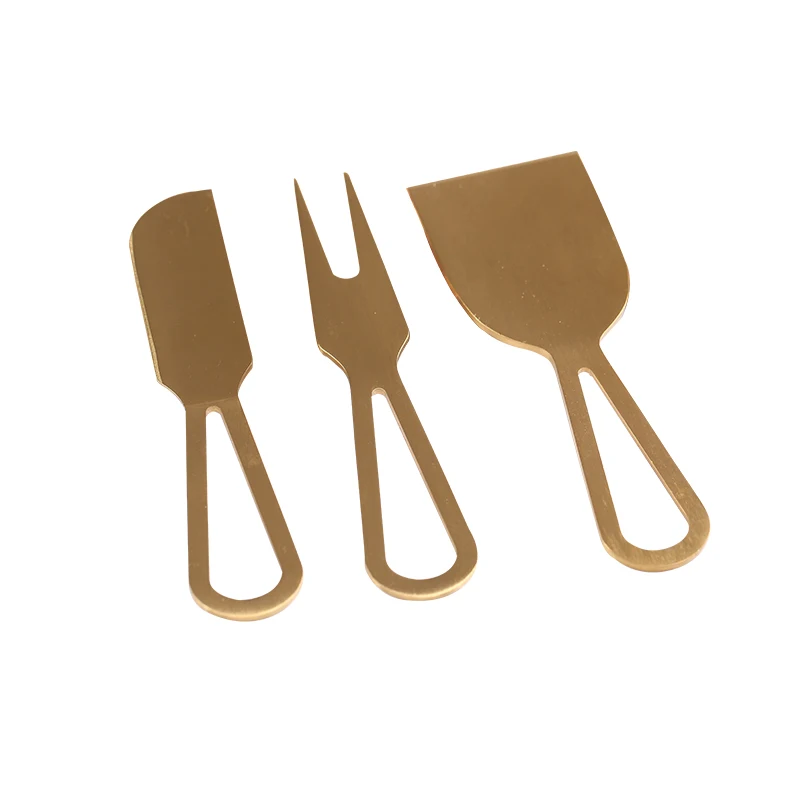 3pcs Golden Cheese Knife Set Stainless Steel Cheese Slicer Cutter Soft Hard Cheese Knives Spreader And fork Tools