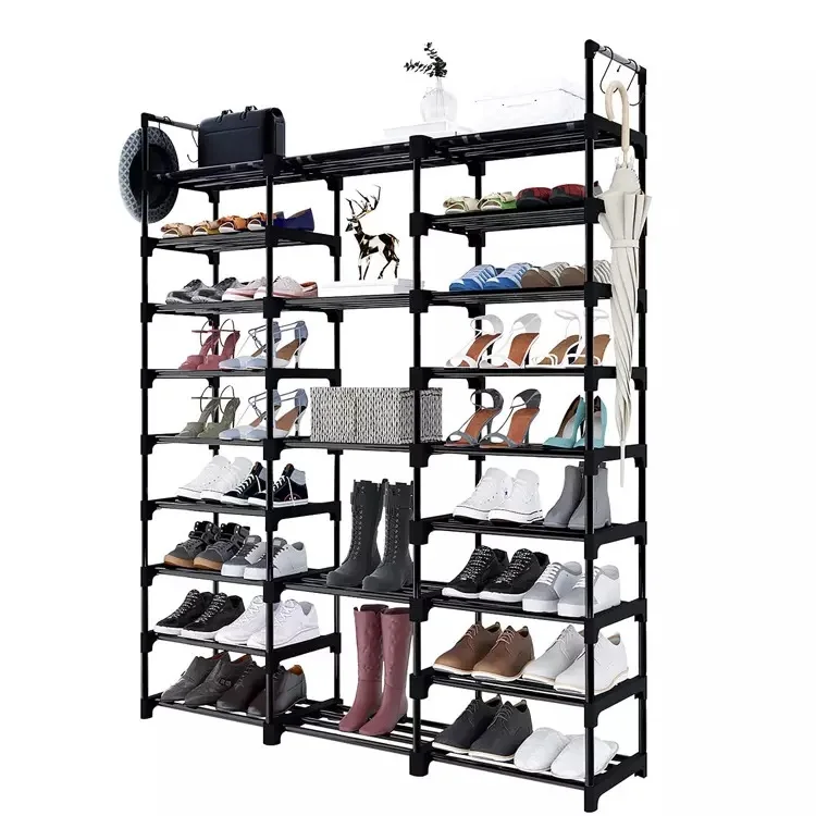 10 Tier Shoe Rack With Covers 27 Pair Large Tower Stackable Shoe Organizer With Dust Proof Non-woven Fabric Covers
