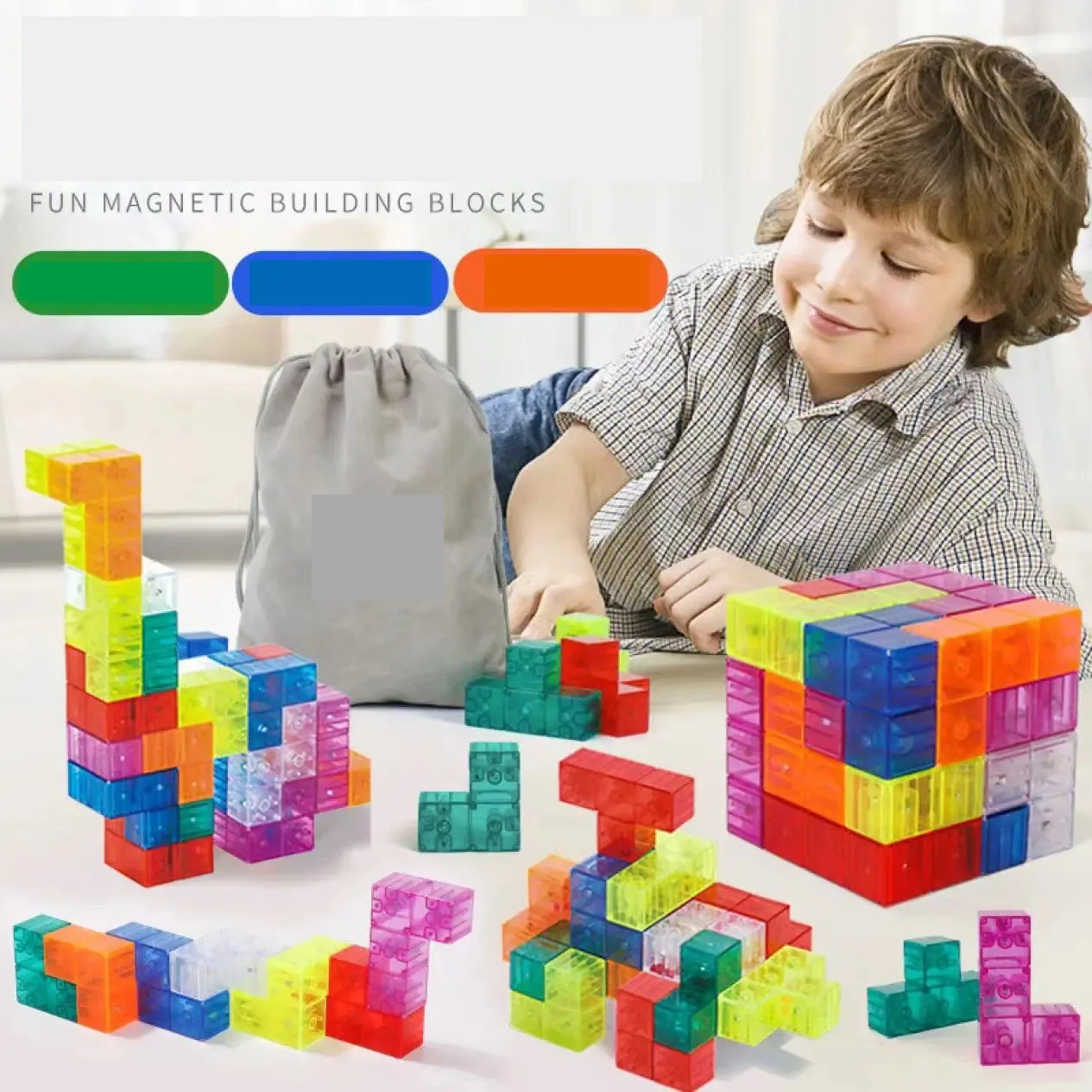 7 Multi Shapes Magnet Toys Magnetic Plastic cubes 3D Puzzle Set Magic Cubes for Kids