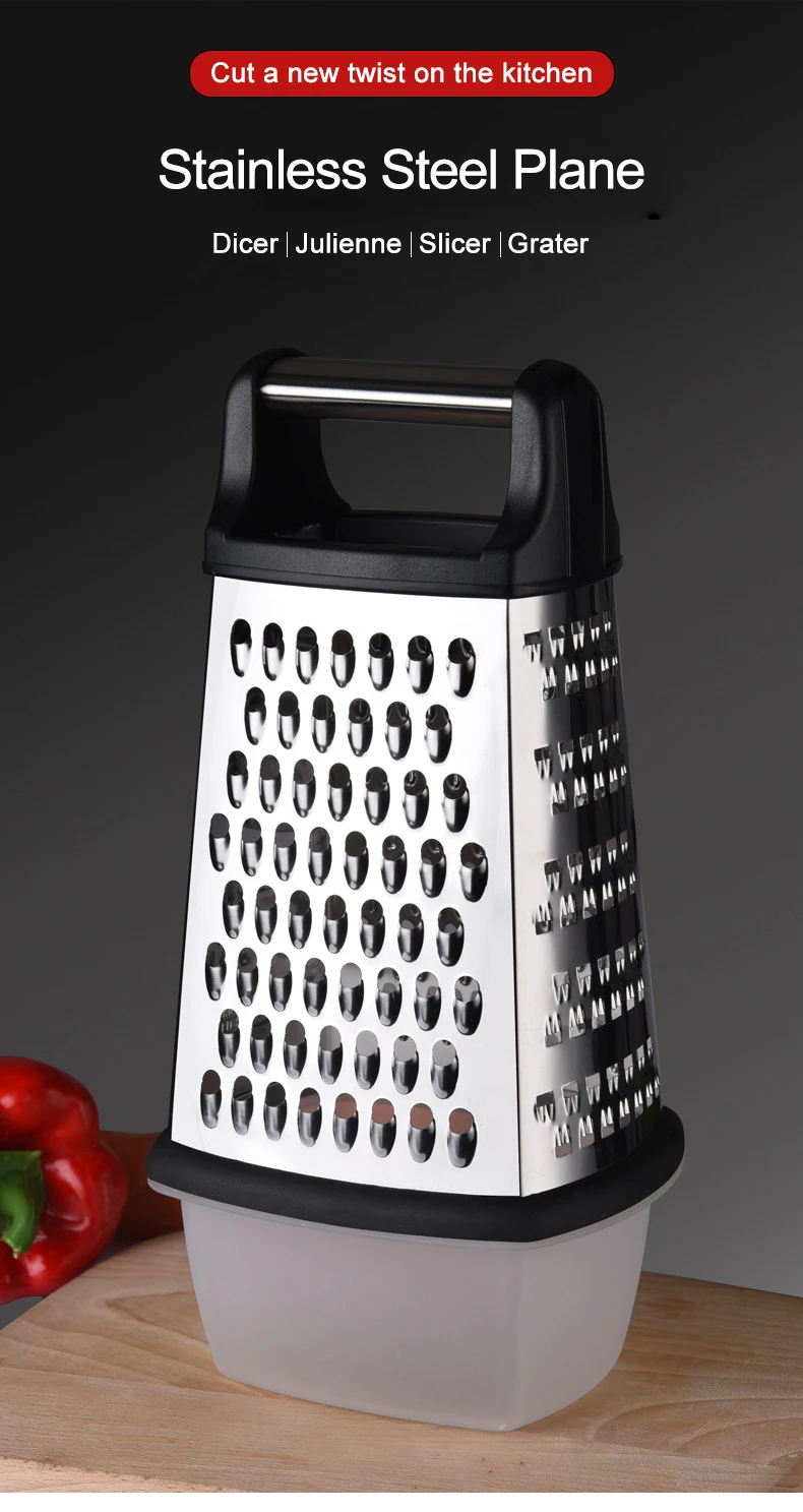 4-Sided Stainless Steel Box Grater with Detachable Storage Container Kitchen Tool