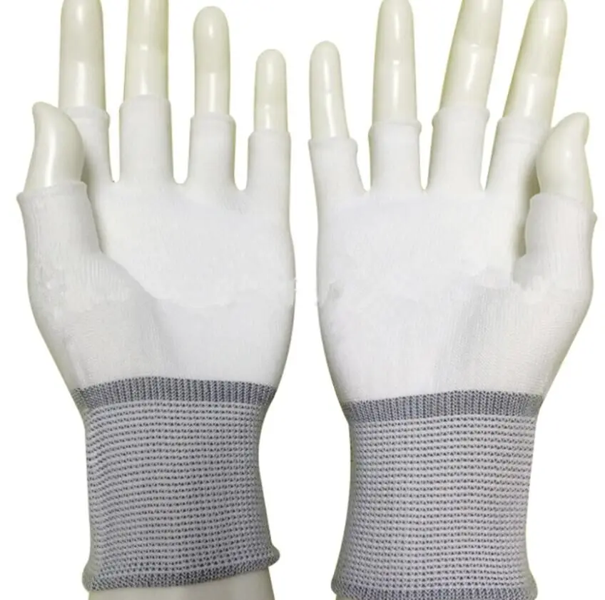 Factory Hot Sale Inspection Fingerless Nylon Half Finger Guantes Polyester Hands White Working Industrial Gloves