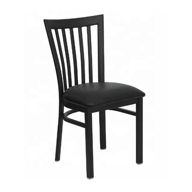 Black House Ladder Back Metal Restaurant Chair - Black Vinyl Seat
