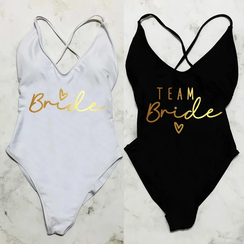 Sexy Padded One Piece Swimsuit Women Team Bride Swimwear Bikini Summer Bathing Suit Plus Size Beachwear