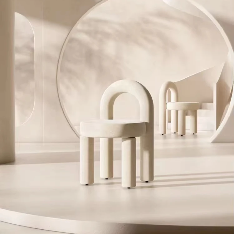 New design white round cosmetic chair cafe fabric wood frame casual dining chair movable chair