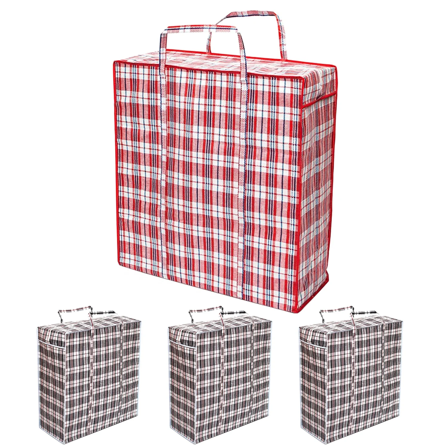 Checkered Chinese Heavy Duty Zippers Moving Box Dorm Room Essentials Recycled Material Clothes Storage Large Moving Bag