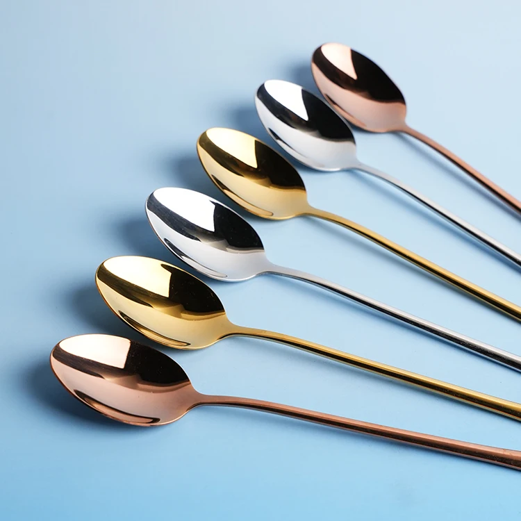 Korean Style Spoon 304 Stainless Steel Food Grade Cutlery Spoon Creative Tip Thick Long Handle Stirring Coffee Spoons