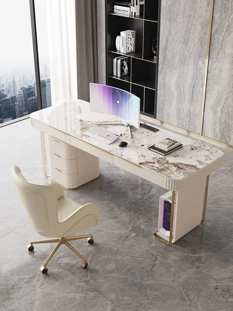 Material upgraded Italian light luxury modern minimalist home office computer desk with drawers