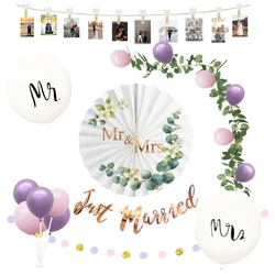 Nicro Wedding Theme Party Decoration Just Married Banner Latex Balloon Paper Fan Wooden Photo Clip String Wedding Party Supplies