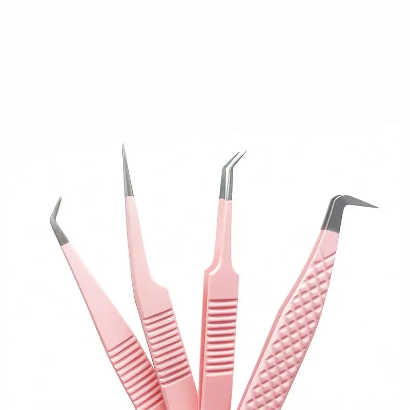 Personalized 45 90 Degree L Shape Fiber Tip Tweezers Private Label Volume Eyelash Extension Tweezers Easy Grip Tweezers
