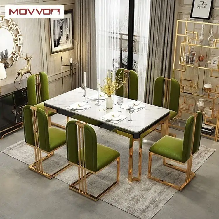 Modern luxury new design marble top and metal legs minimalist rectangular Marble table dining fashion