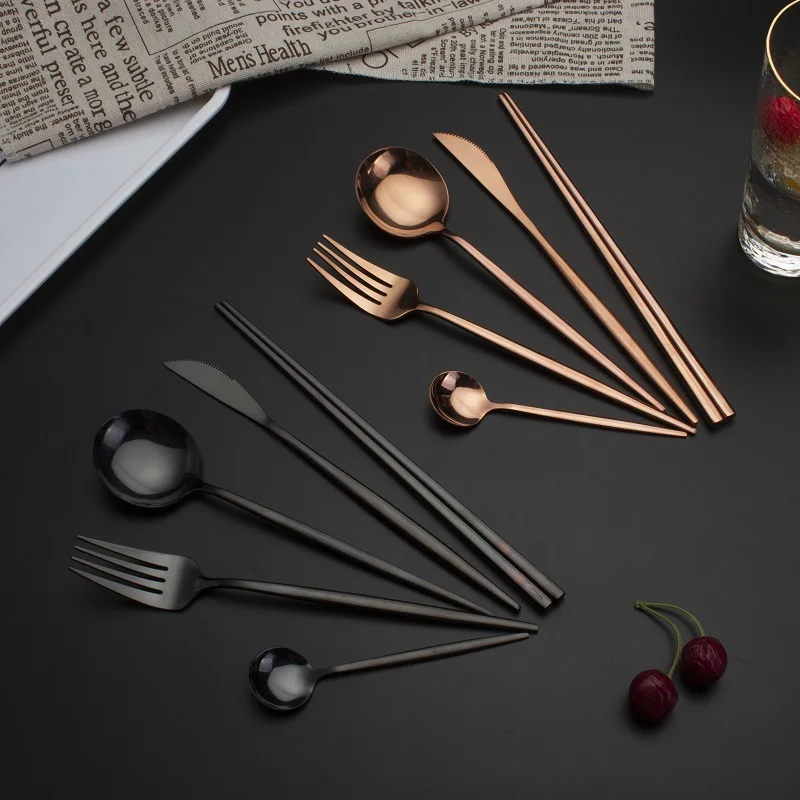 Portable travel Stainless steel gold silverware tableware gold cutlery wedding spoon knives fork