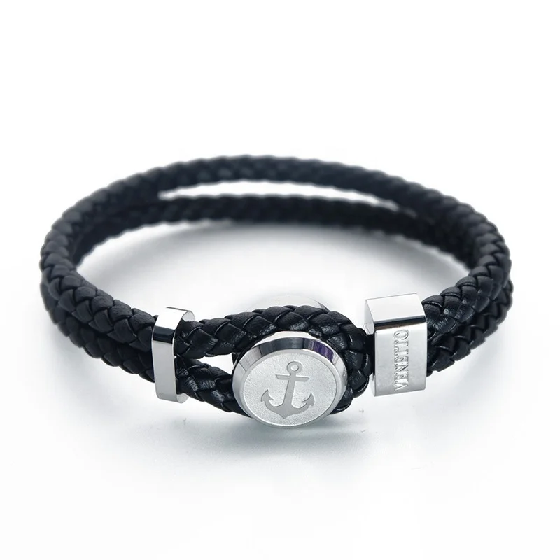 Брелок с якорем из нержавеющей стали, Двойная кожаная Ручная Веревка, портфель с логотипом на заказ, защелки для мужского браслета