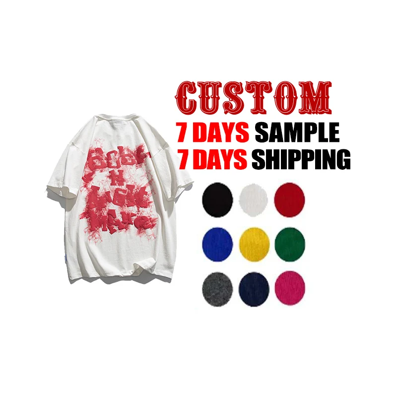 Wholesale  Custom Logo Round Neck 100% Cotton Puff T shirt Street wearing Men Soft Oversize T-shirts Men