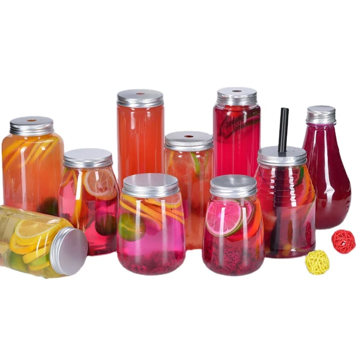 500Ml 16Oz Plastic Round Food Grade Transparent Round Drink Pet Juice Yogurt Bottle With Aluminum Lid