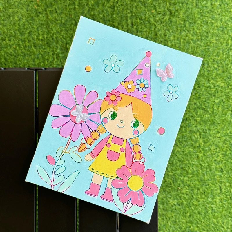 Custom Cartoon Girls Paint by Number Set Classic & Creative Acrylic Juguetes Educativos with Wooden Frame for Kids