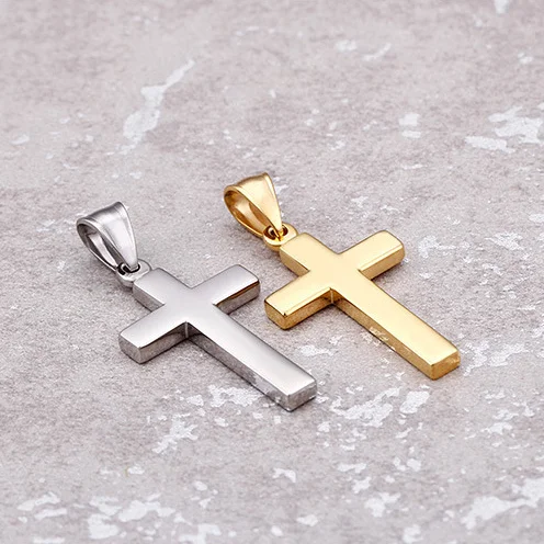 Wholesale Cheap Custom Engraved 18k Gold Plated Stainless Steel Plain Cross Pendant Jewelry