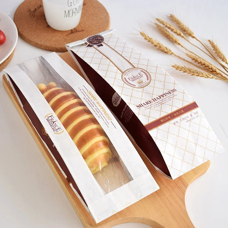 Custom printing recyclable Sandwich packaging bags wholesale greaseproof bread paper bag with PVC window