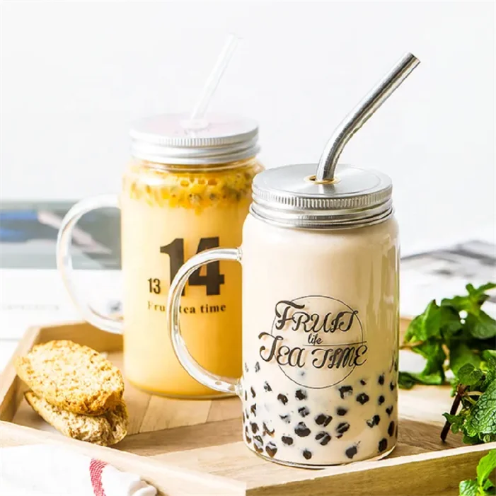 Spices Empty wide top screw engraved logo storage seasoning juice16oz glass mason jar with handle