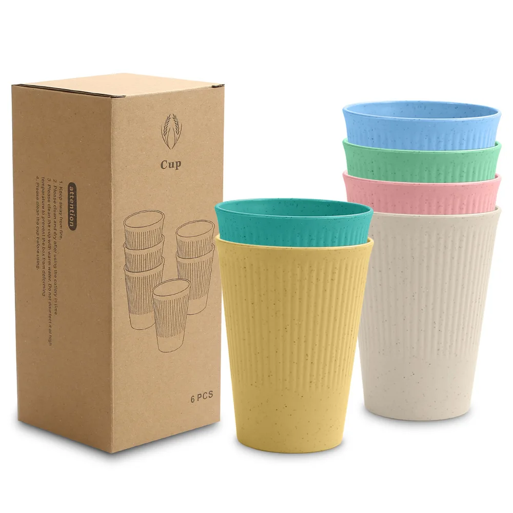 OEM 6pcs Custom Reusable Plastic Unbreakable Drinking Colorful Tea Coffee Wheat Straw Cup Sets