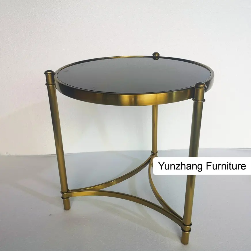 Luxury gold side table living room furniture with tempered glass