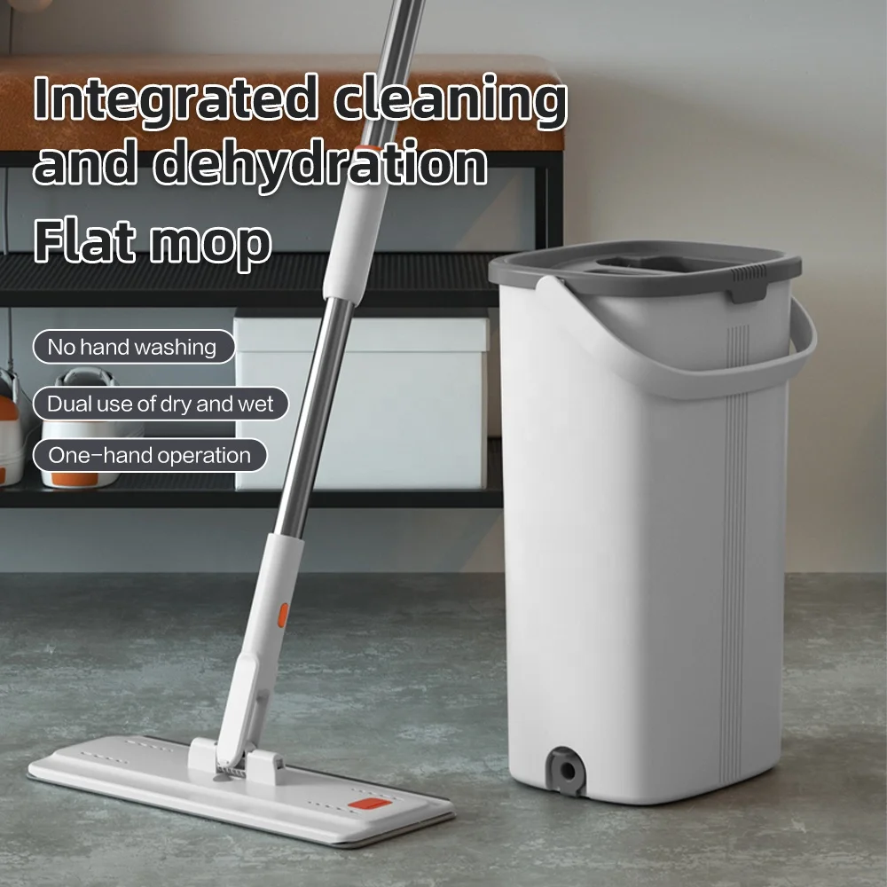 Customized hand free easy use cleaning microfiber new style large flat mop with bucket