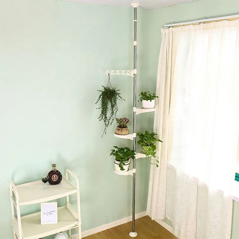 BAOYOUNI 5 Layer Flower Pot Stand Plastic Balcony Floral Planter Display Shelf Stainless Steel Adjustable Plant Holder Rack