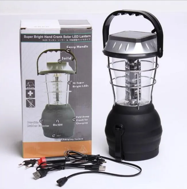 Outdoor waterproof hanging 36 63 Led big size large usb power dynamo rechargeable hand crank solar camping lantern lamp light