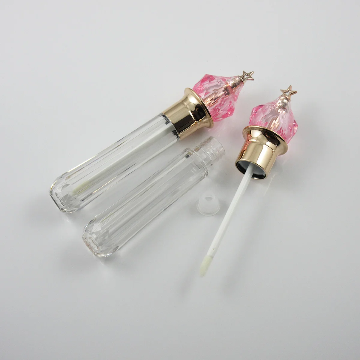 
TM-LG1309 4.5ml shiny fairy magic wand lip gloss tube star luxury transparent silk screen empty lip gloss packaging with brush 