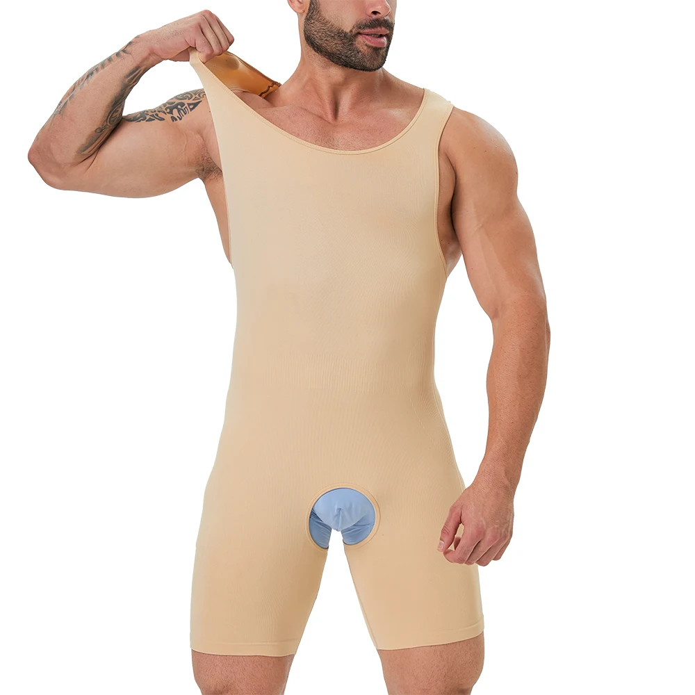 Mens Seamless  Body Shaper Tummy Control Romper Shapewear For Men Jumpsuit Shorts Full Bodysuit