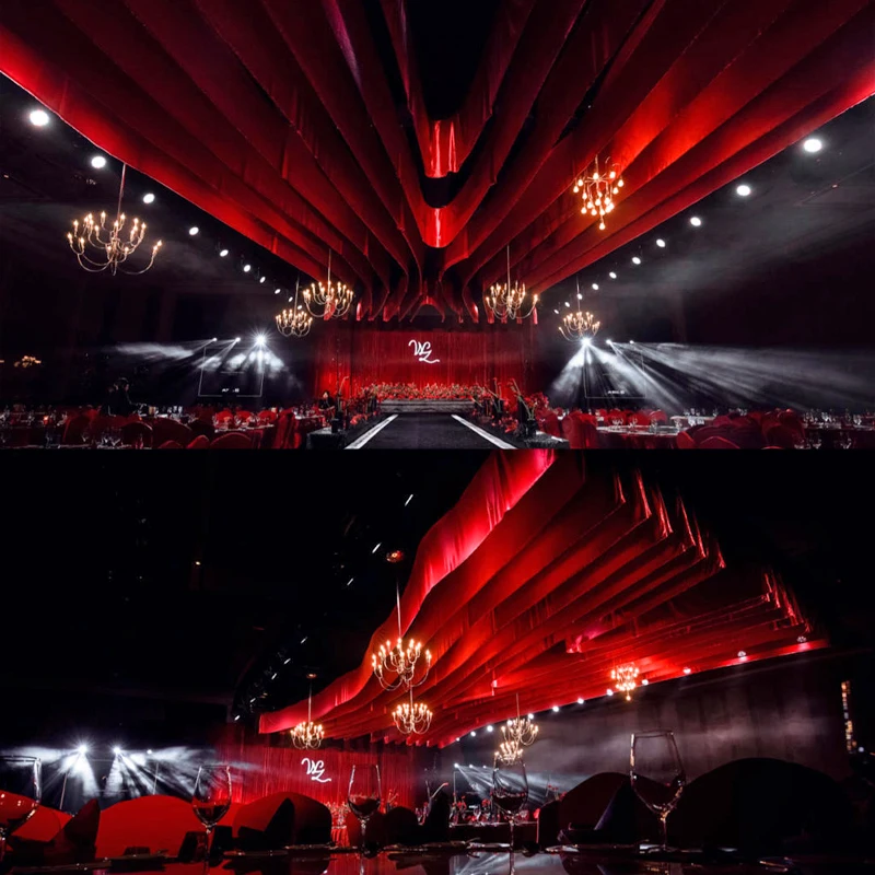 Chinese wedding ceiling voile auditorium stage top decoration purdah milk silk red elastic fabric