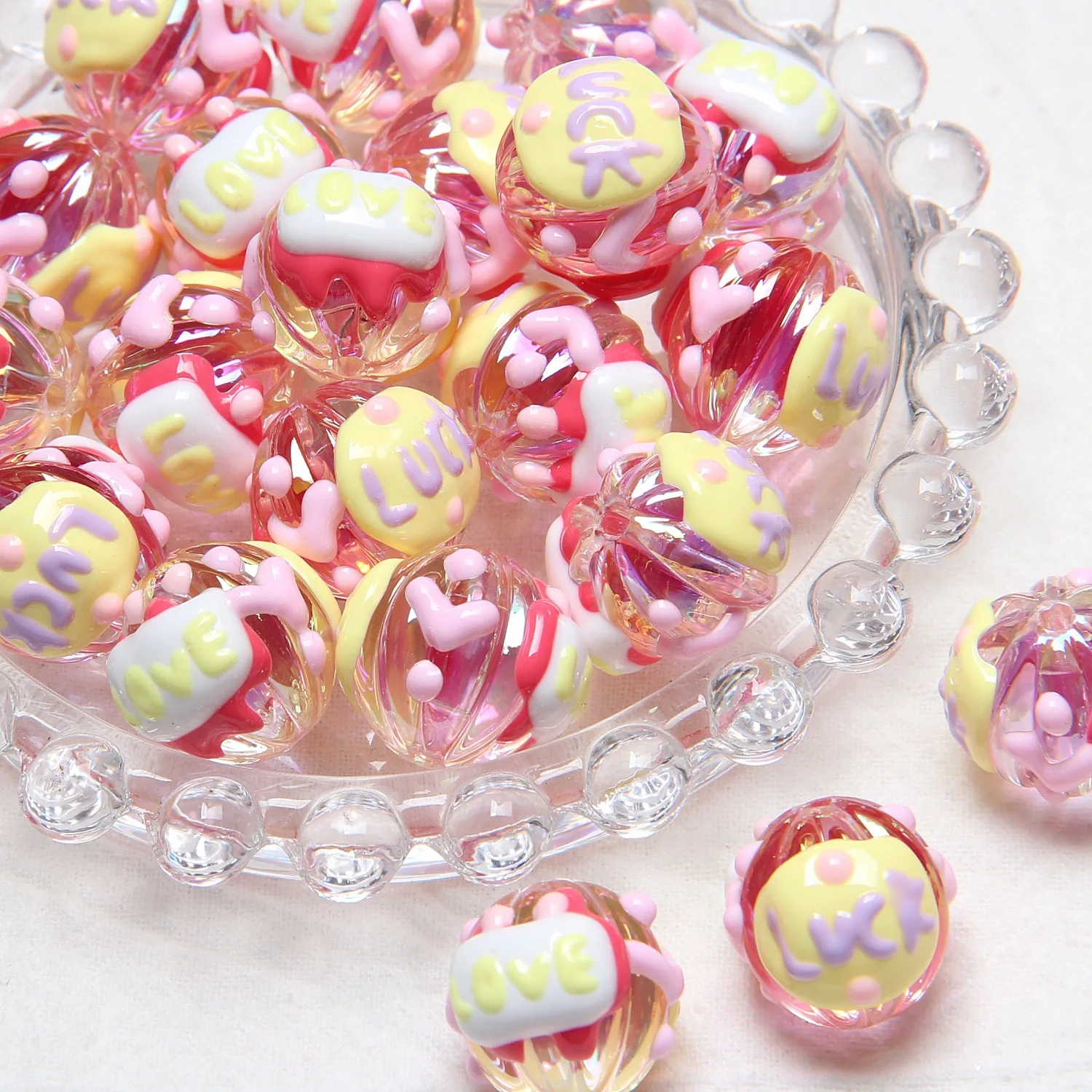 New hot selling acrylic DIY Heavy Oil Fruit Hanging bag hanging chain head rope beads Acrylic hand drawn beads