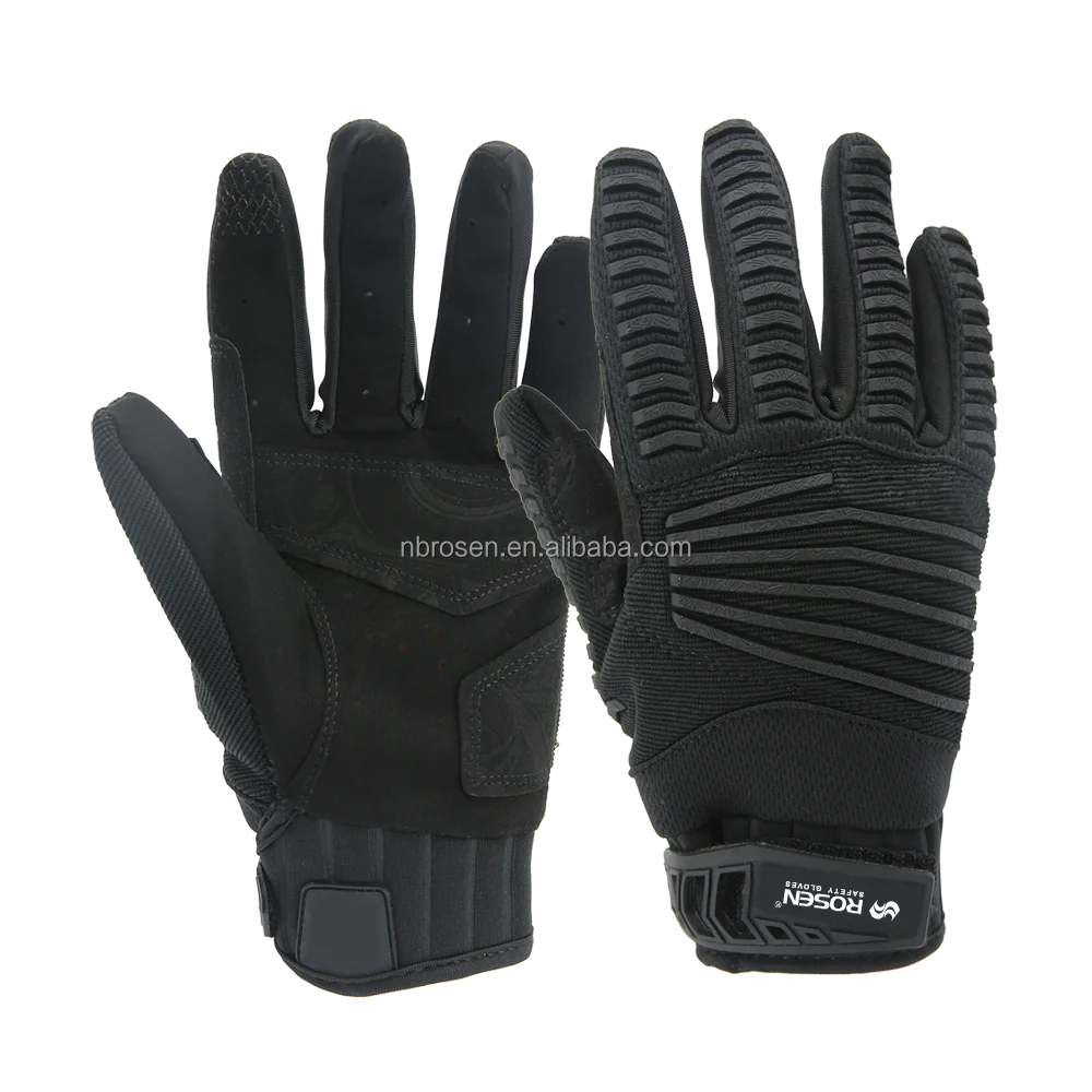 Heavy Duty Dexterity Soft Microfiber Knuckle Protection SBR Padding Palm PU Leather Safety Mechanical Industry Gloves