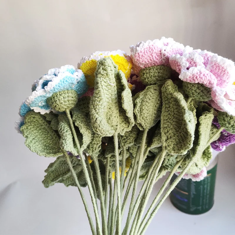 Wool Woven Peony Artificial Flower Multi-Petal Gradually Changing Color for Home Decoration or Christmas Eternal