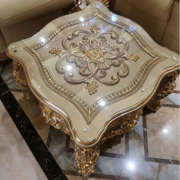 High end side table European Luxury royal golden carved wood living room side table furniture with drawer cabinet