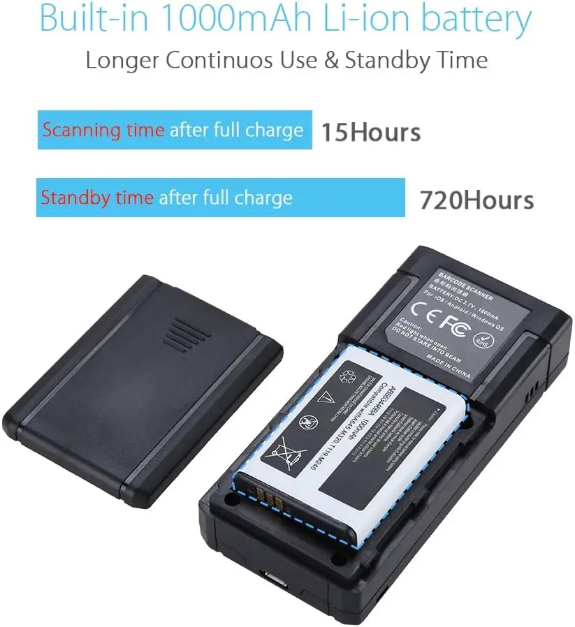 Eyoyo Portable Mini 1D 3 in 1 Bluetooth Wireless Wired Inventory Bar Code Reader Phone Barcode Scanner for iPhone Android