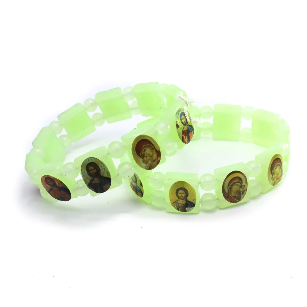Религиозные Светящиеся в темноте наклейки Lcon пластиковые эластичные четки бисер браслет