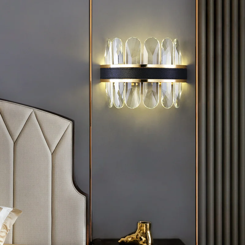 china Manufacturers Supply high quality cheap price  Iron Leather Crystal Led Wall Lamps Interior