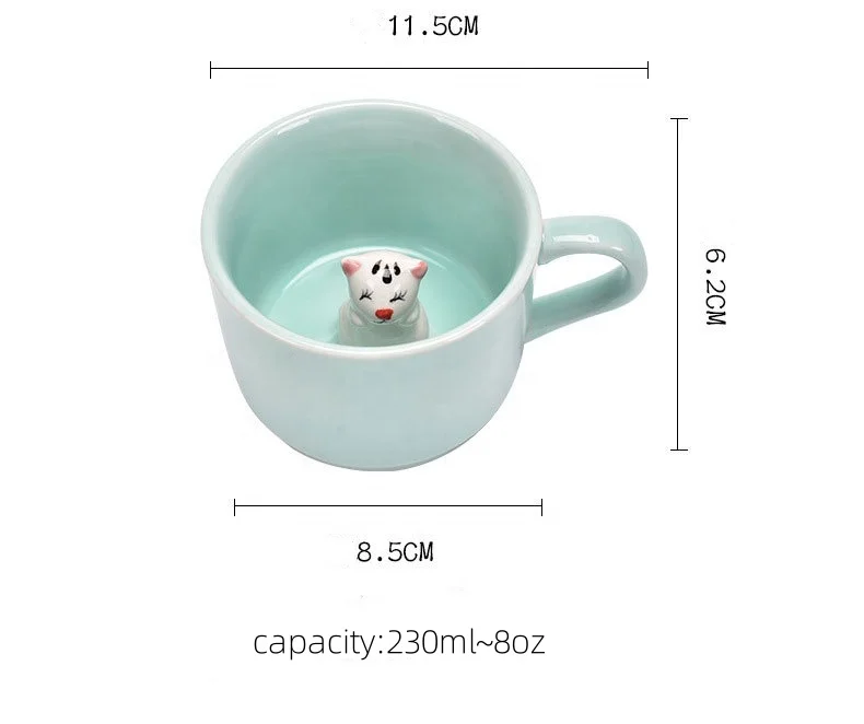 Wholesales Creative 8oz Cute Rabbit Sheep Cat Duck Panda Coffee Tea Cup Ceramic Mug for Pet Lover Gift