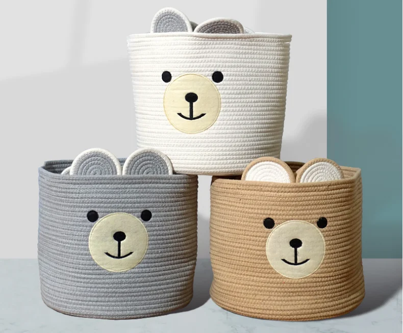 Three naked Bears Decorative Cotton Rope Toy Storage Basket Woven Baby Nursery Hamper