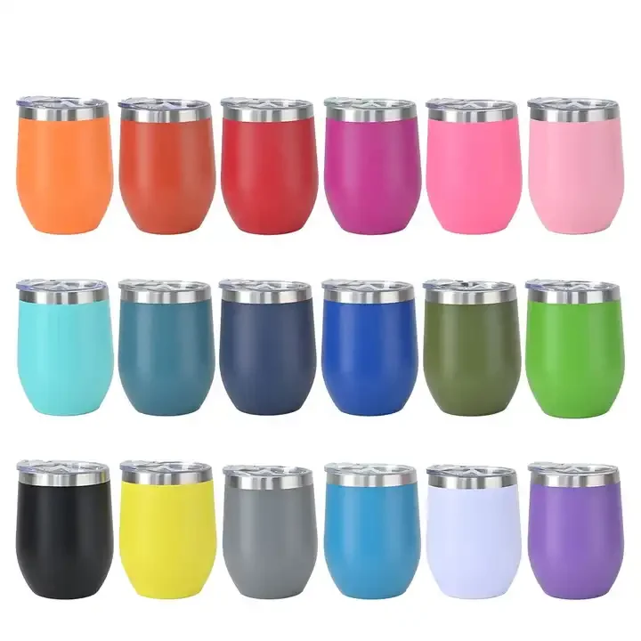 Promotional Custom Wholesale 304 Stainless Steel 12oz Coffee Mugs Double Walled Egg Wine Cup Tumbler With Lid