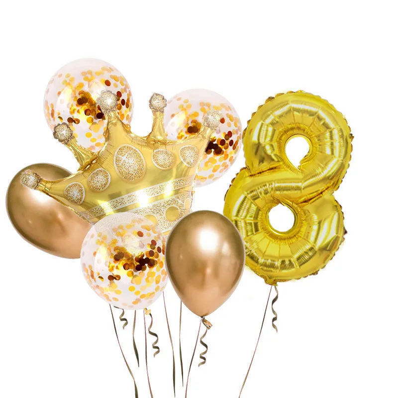 Hot sale Gold Crown Confetti Numbers Birthday  Party Decoration Aluminum Balloon Set